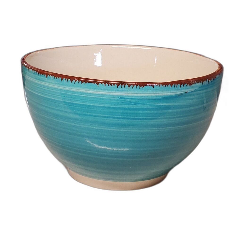Royal Norfolk Turquoise Swirl Coupe Brown Trim Soup Cereal Pasta Pottery Bowl